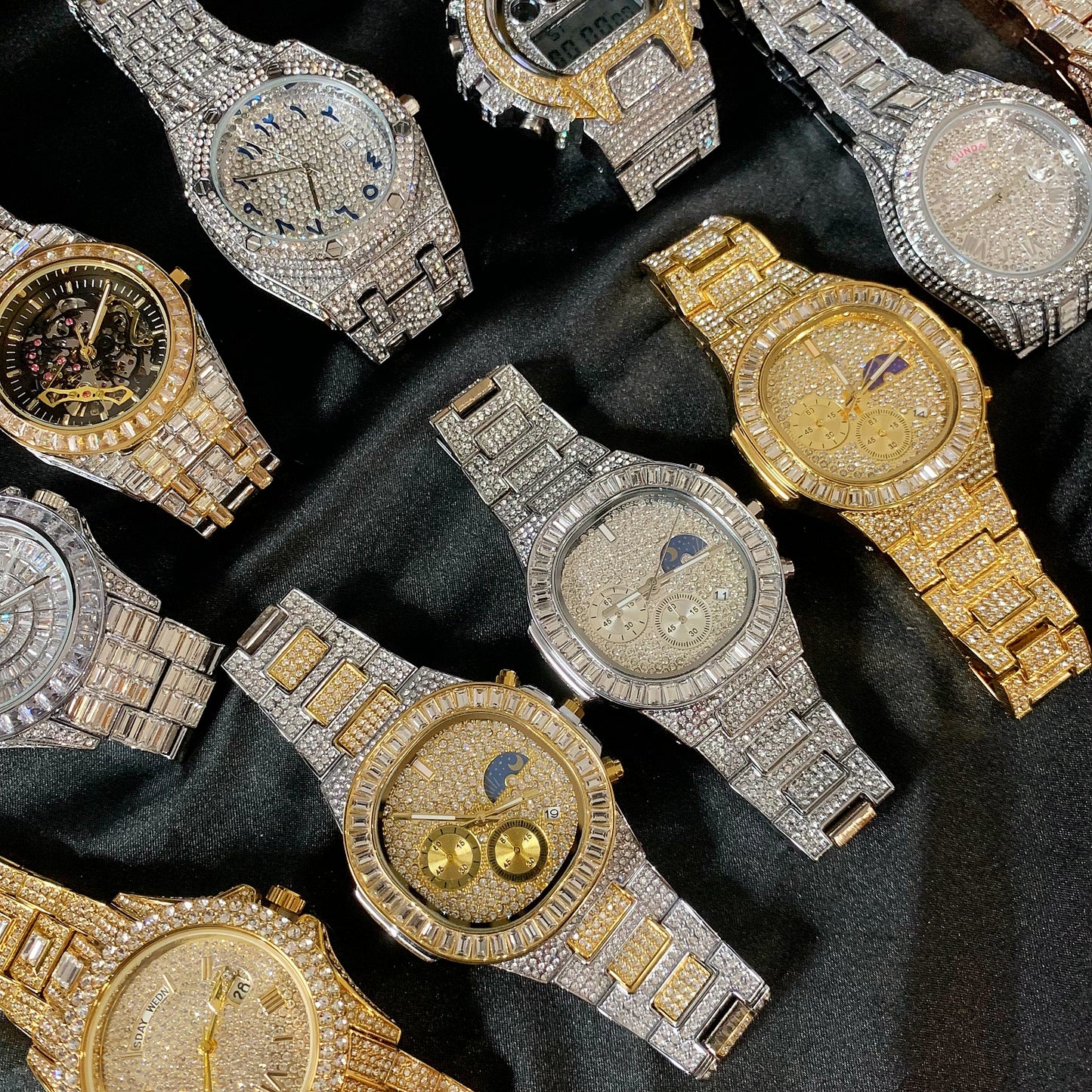 41mm Full CZ Diamond Moon Phase Square Dial | Iced Out Fashion Calendar Quartz Watch
