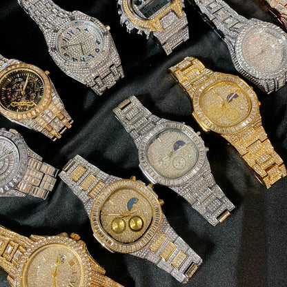 41mm Full CZ Diamond Moon Phase Square Dial | Iced Out Fashion Calendar Quartz Watch