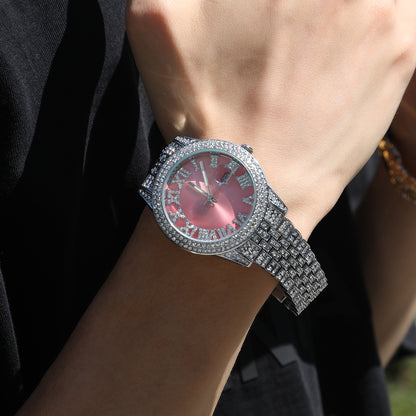 Men's 43MM Fashion Colored Roman Dial Iced Out Wrist Watch