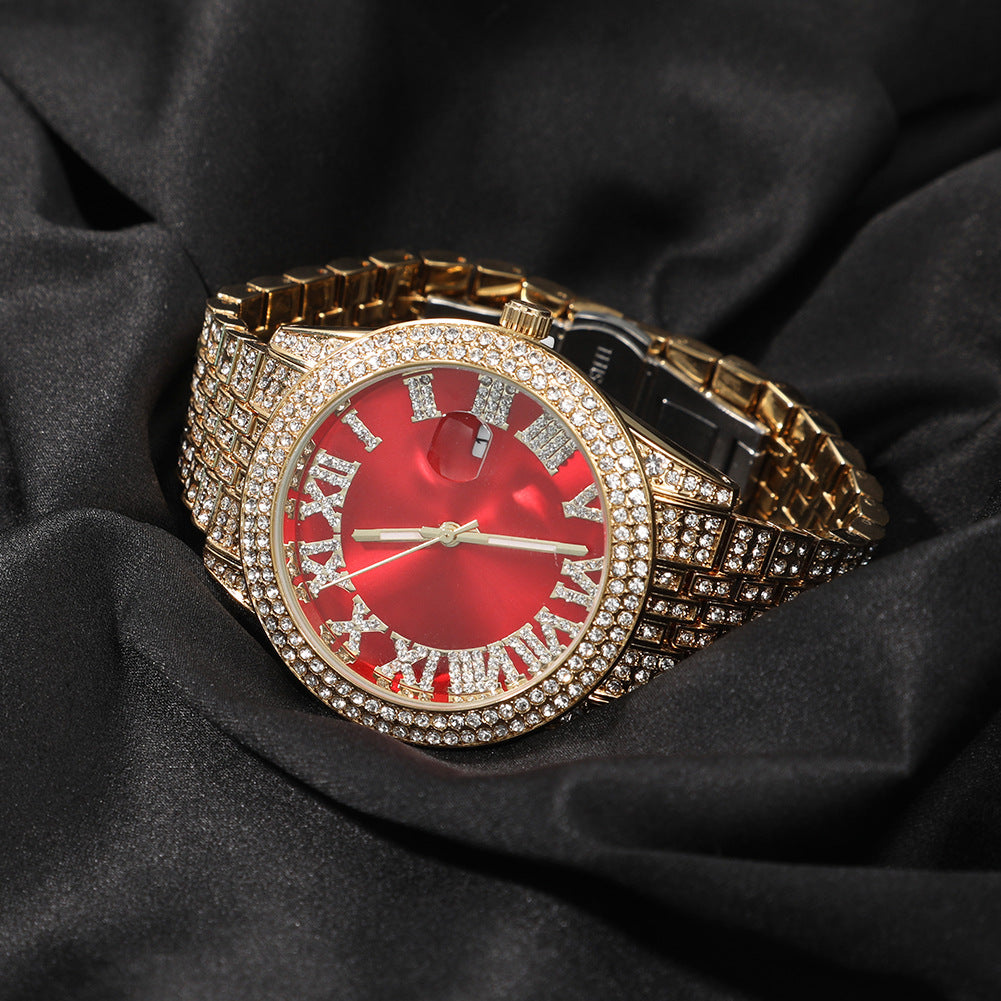 Men's 43MM Fashion Colored Roman Dial Iced Out Wrist Watch