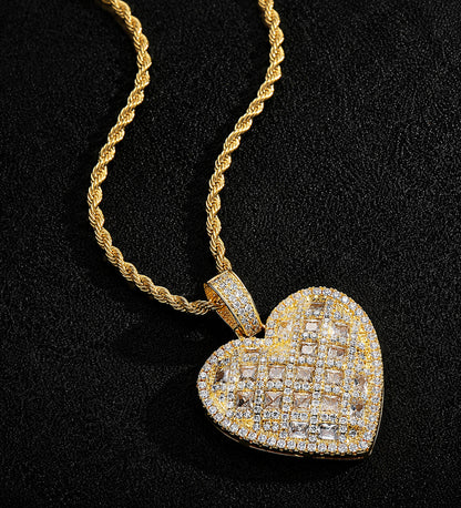 Gold-tone ALL IN heart pendant with princess-cut 5A+ CZ and pavé stone setting