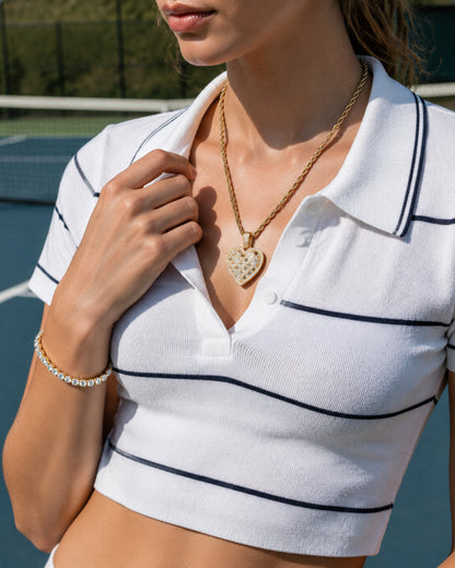 ICEDIAMOND ALL IN iced heart pendant necklace with princess-cut CZ and rope chain