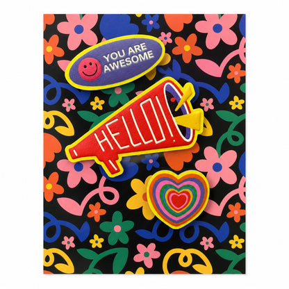 HELLO megaphone graphic textured sticker patches for laptop and accessories