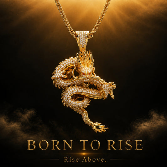 ICEDIAMOND BORN TO RISE dragon pendant necklace with 18K gold plated finish
