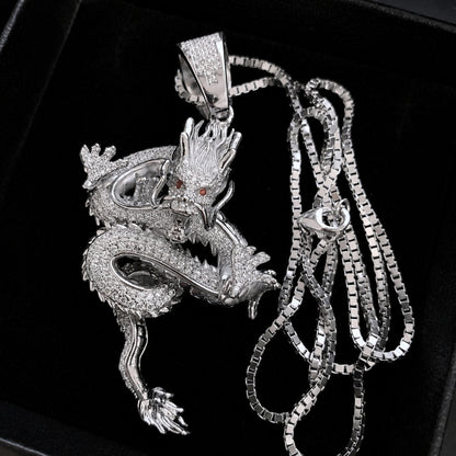 Detailed sculptural craftsmanship of the sterling silver dragon pendant
