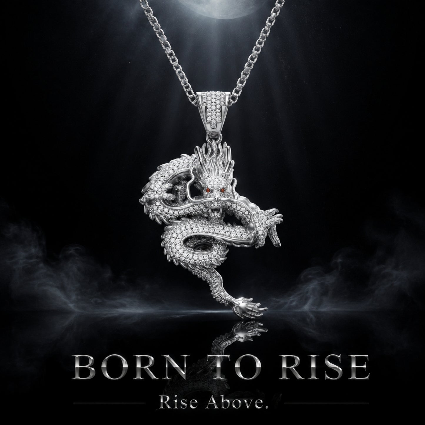 ICEDIAMOND BORN TO RISE Sterling Silver Dragon Pendant Necklace