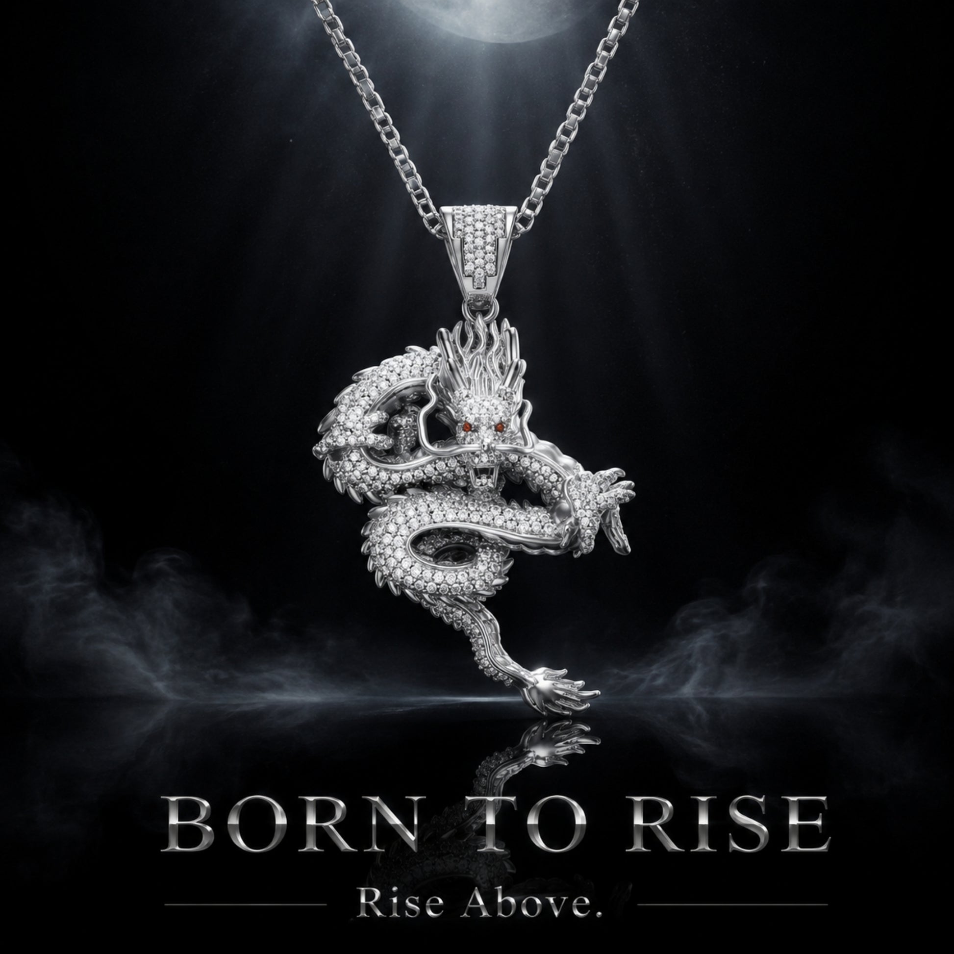 ICEDIAMOND BORN TO RISE Sterling Silver Dragon Pendant Necklace