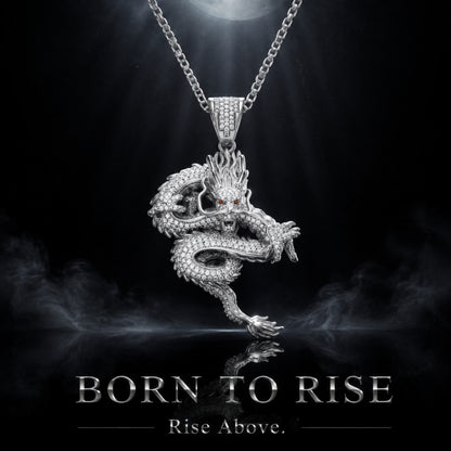ICEDIAMOND BORN TO RISE Sterling Silver Dragon Pendant Necklace
