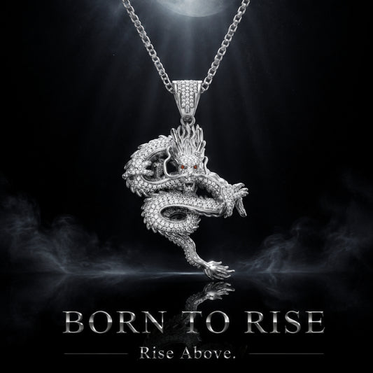 ICEDIAMOND BORN TO RISE Sterling Silver Dragon Pendant Necklace
