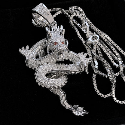 Side profile of the sterling silver dragon pendant necklace
