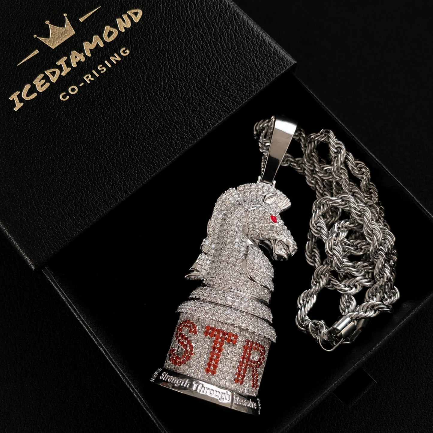 Back view of the ICEDIAMOND BRAVERY pendant with polished finish and engraved details.
