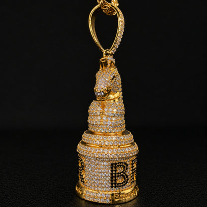 Side profile of the BRAVERY pendant highlighting its sculpted three-dimensional design.
