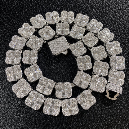 White gold tone 12mm iced baguette tennis chain necklace