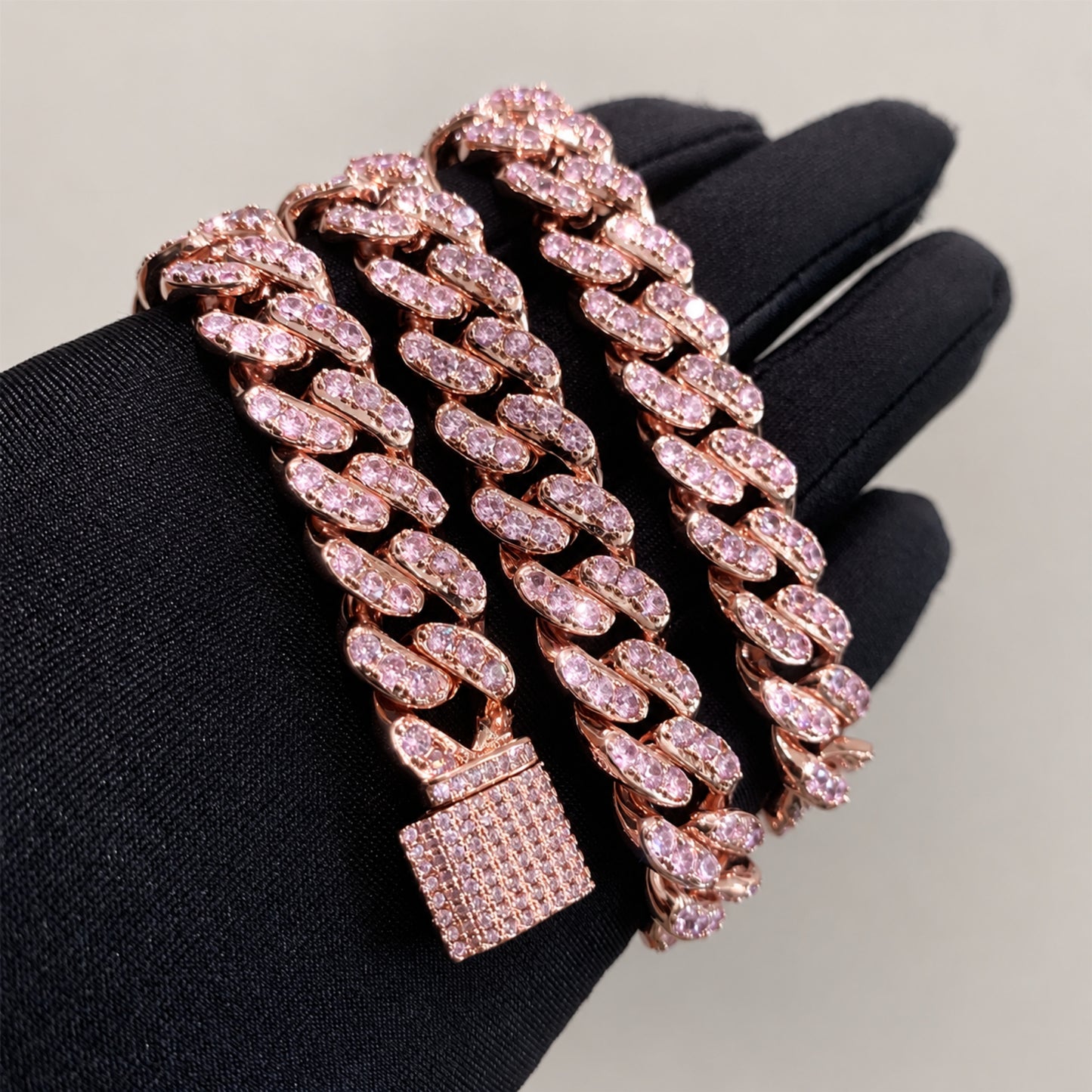 Pink shark pendant paired with a pink CZ Cuban chain
