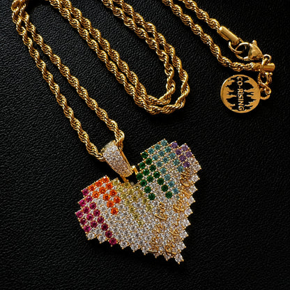 18K gold plated spectrum heart pendant necklace with stainless steel rope chain
