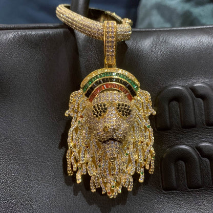 Colorful baguette stone accents set across the hat of the STAY TRUE pendant
