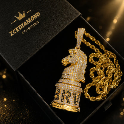 ICEDIAMOND BRAVERY knight pendant necklace presented in premium gift packaging.
