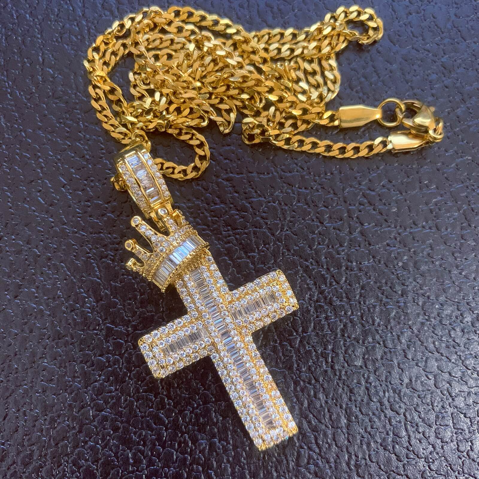 gold crown cross pendant necklace