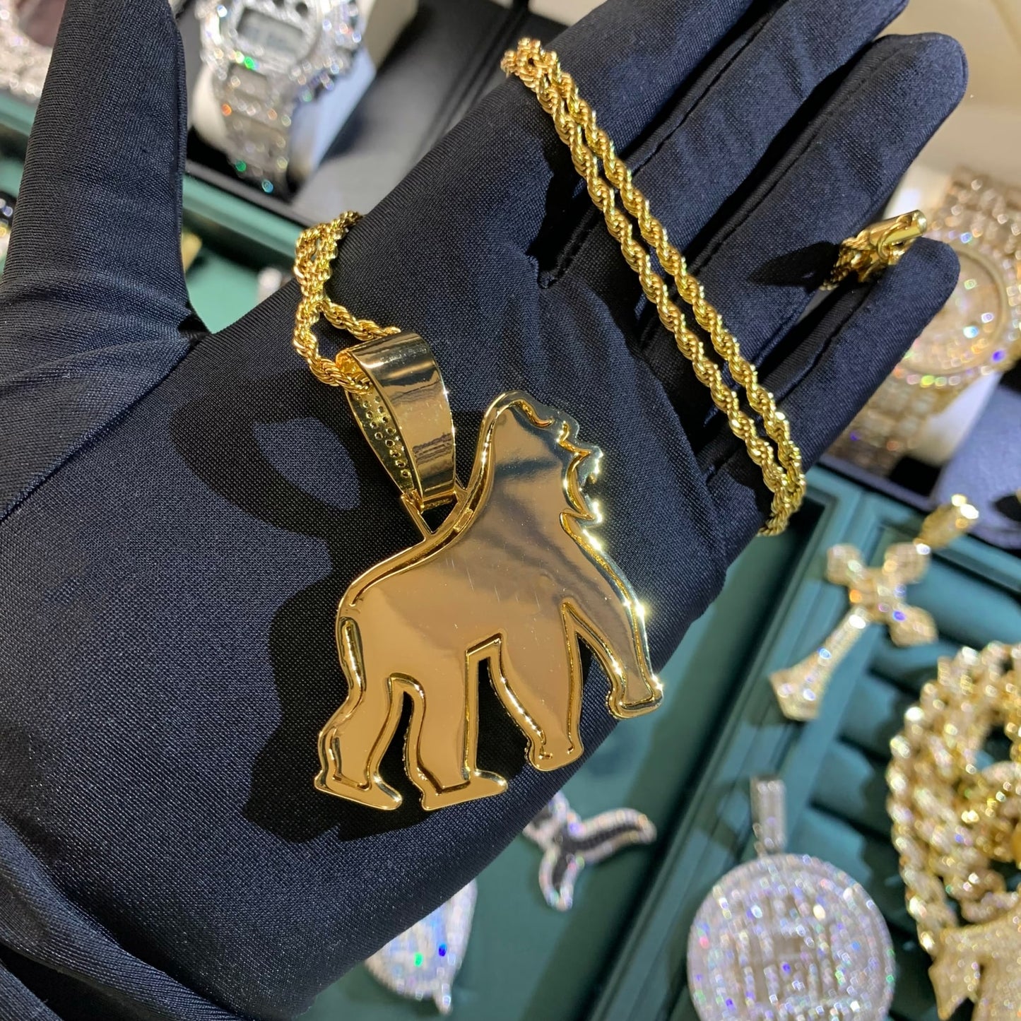 Back view of the HOLD YOUR GROUND gorilla pendant necklace
