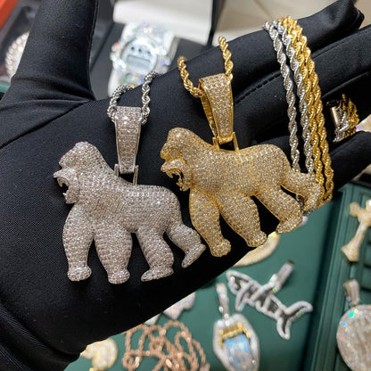 ICEDIAMOND HOLD YOUR GROUND iced out gorilla pendant necklace front view
