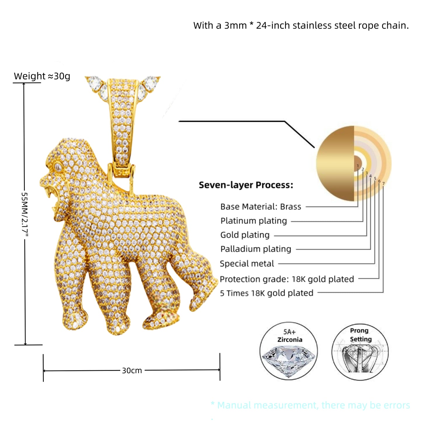 Size reference of the HOLD YOUR GROUND gorilla pendant necklace
