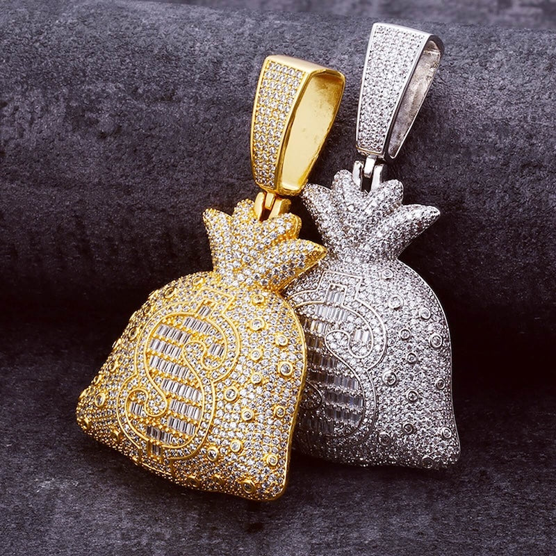 ICEDIAMOND MAKE IT HAPPEN money bag pendant necklace with 3A CZ