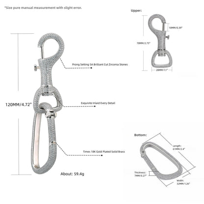 Luxury carabiner key clip dimensions, detachable dual-carabiner construction and product specifications
