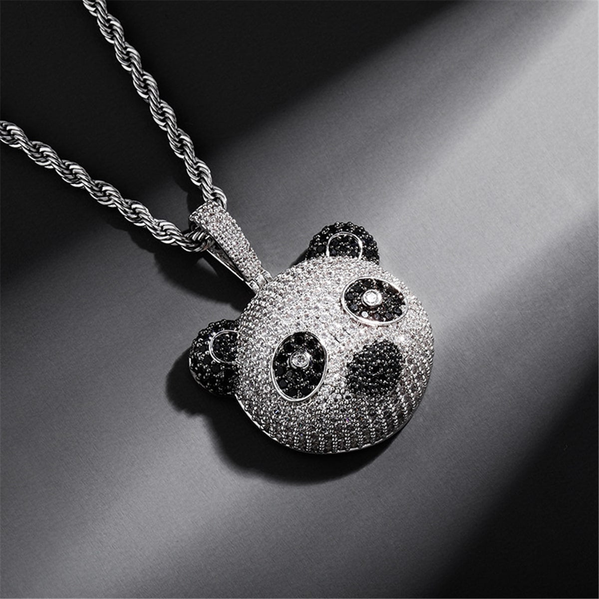 Iced panda pendant with black and clear cubic zirconia
