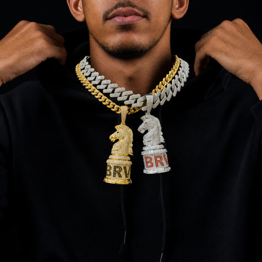Men's big knight chess pendant chain necklace