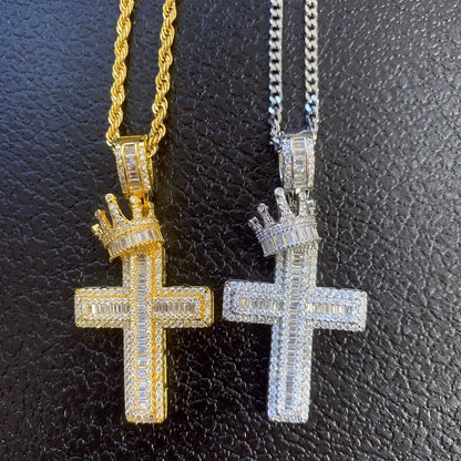 vvs simulated diamond cross pendant necklace hip hop fashion