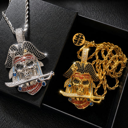 ICEDIAMOND STORM MADE iced pirate skull pendant necklace front view