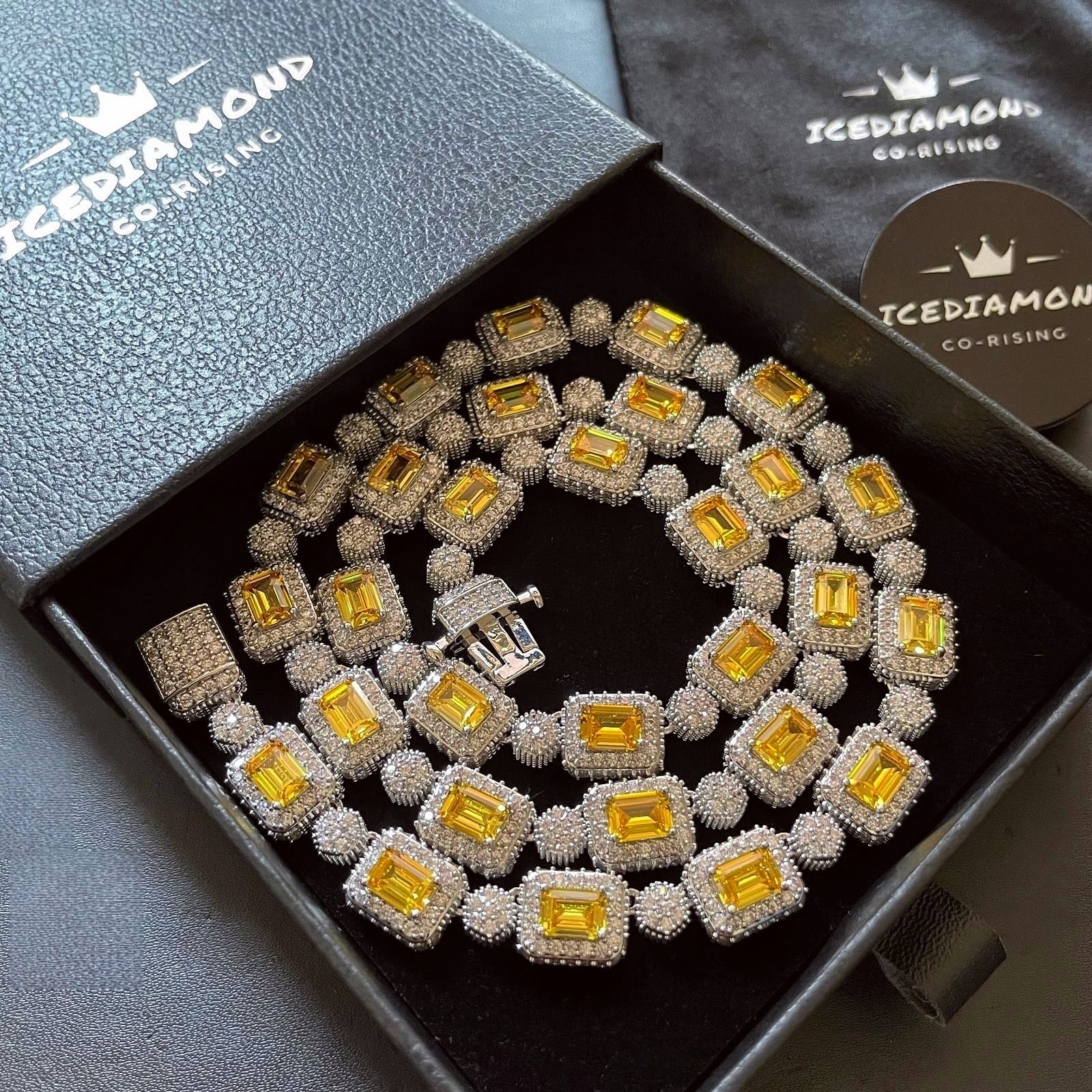 ICEDIAMOND yellow baguette CZ statement chain in gift-ready presentation