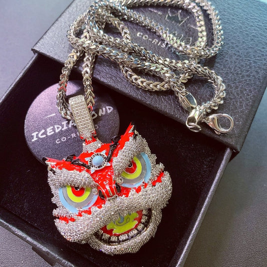 hip hop diamond lion pendant chain necklace for men