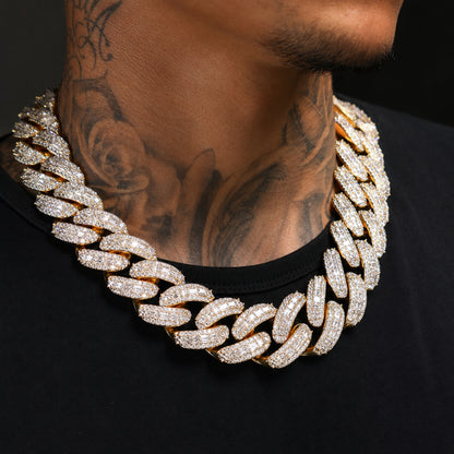 Model wearing oversized 25mm iced Cuban chain necklace