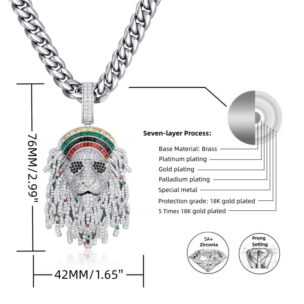 18k gold plating iced out lion pendant chain