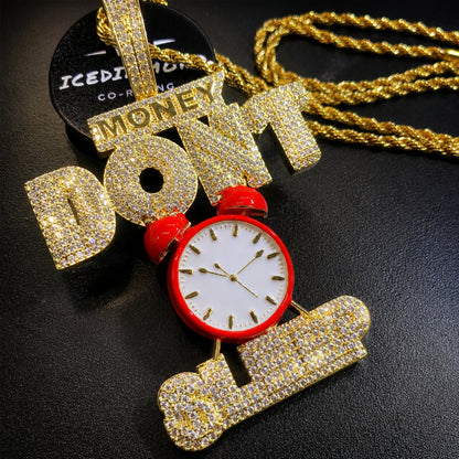 Front view of the MAKE TODAY COUNT alarm clock pendant with cubic zirconia
