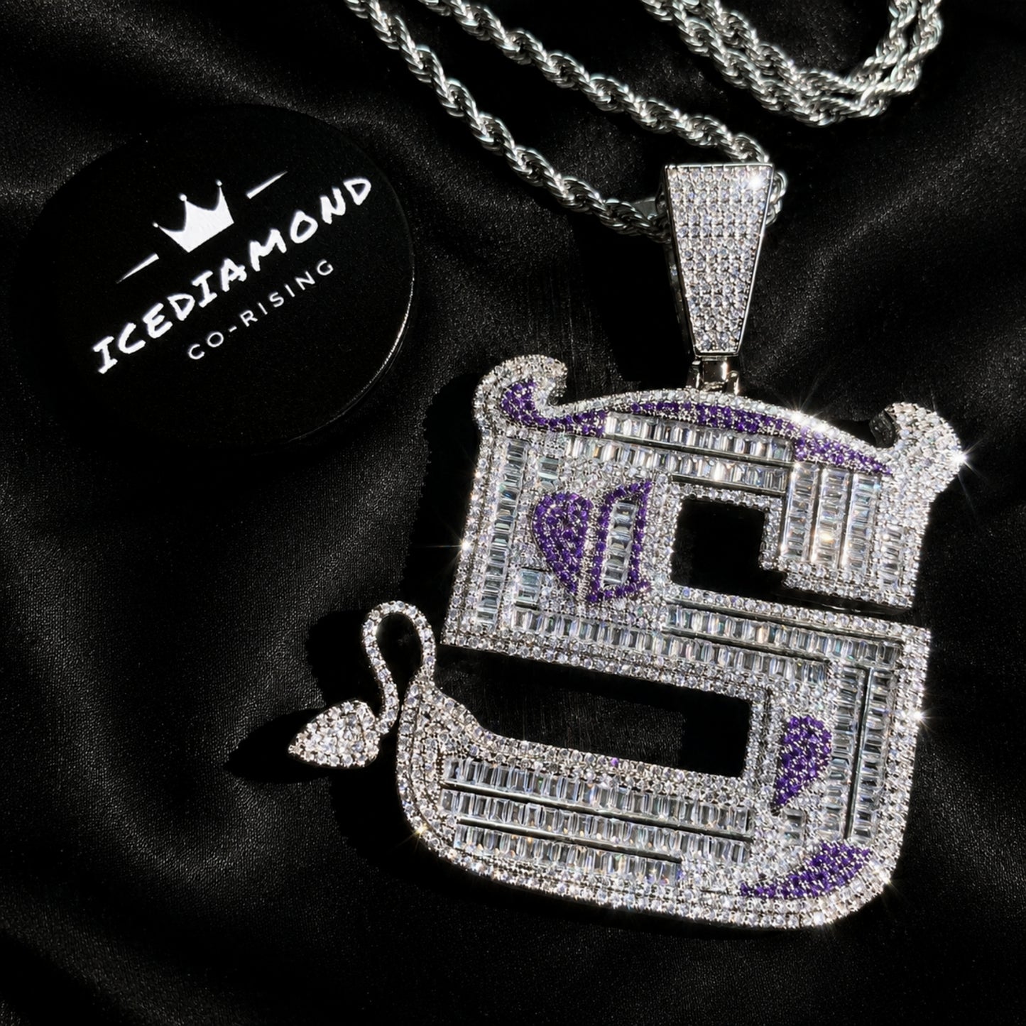 OWN YOUR EDGE Letter S pendant paired with 4mm stainless steel rope chain
