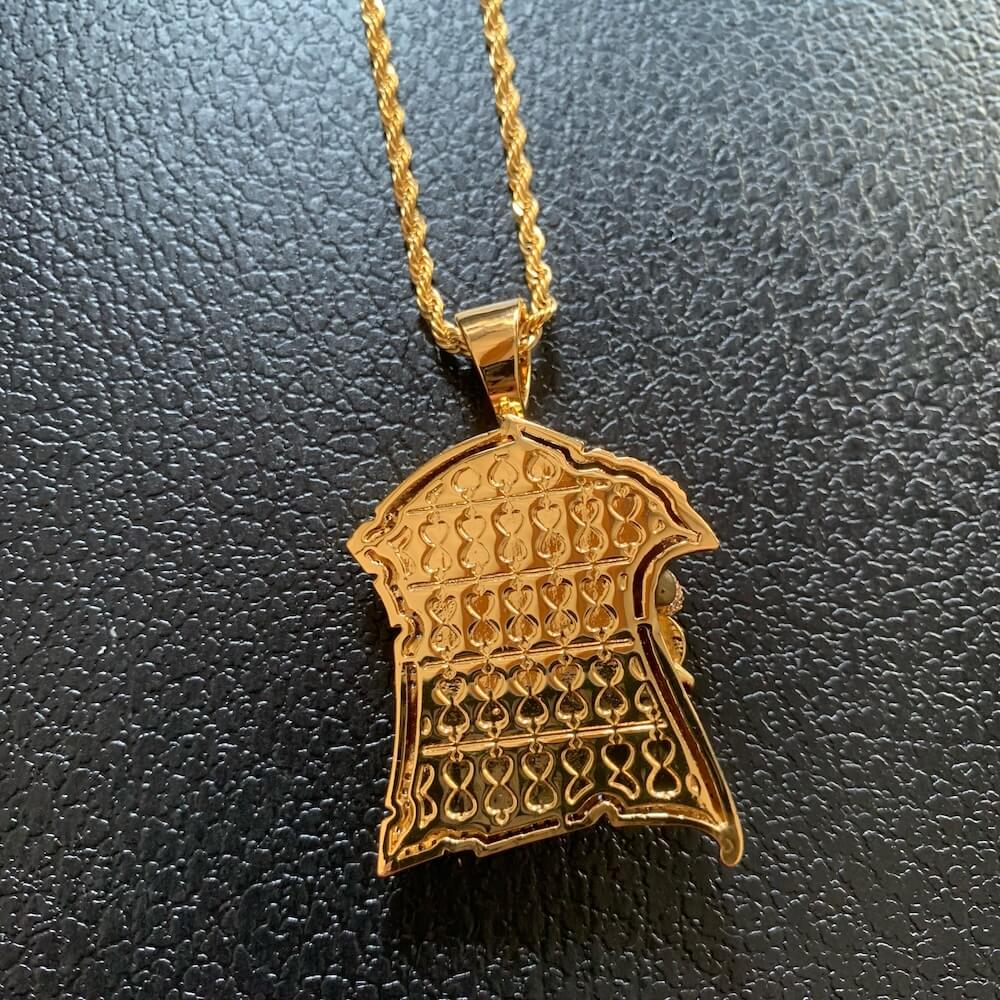 Back view of the ICEDIAMOND PLAY DIFFERENT pendant necklace with polished gold finish.
