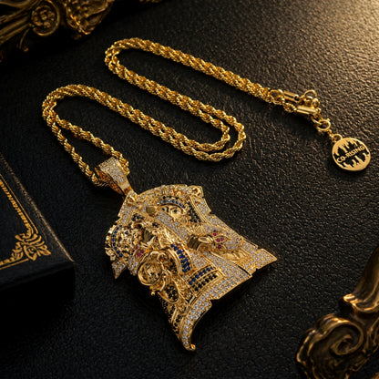 Close-up of the PLAY DIFFERENT pendant showing brilliant hand-set cubic zirconia and premium craftsmanship.
