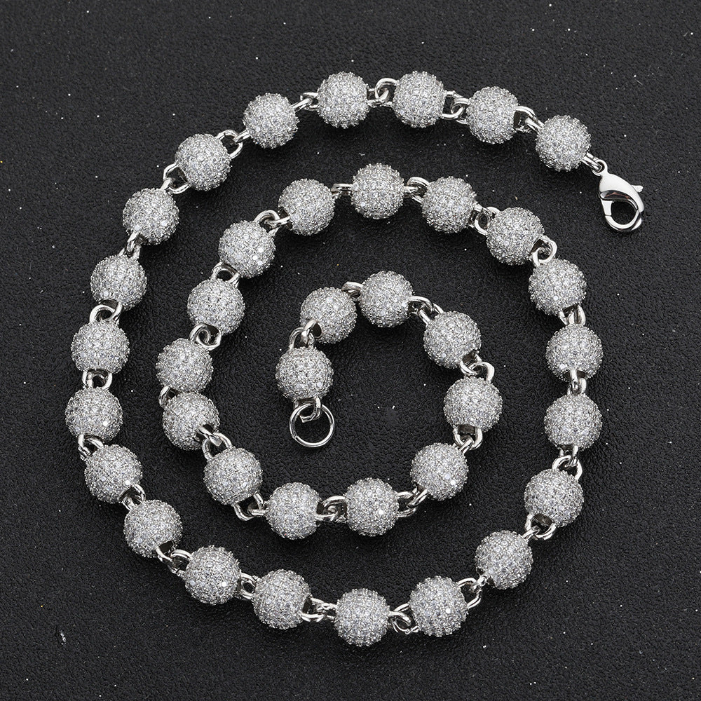 Close-up of 8mm CZ covered round balls and linked chain construction