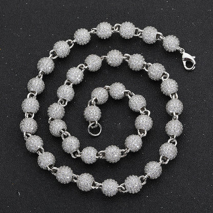 Close-up of 8mm CZ covered round balls and linked chain construction