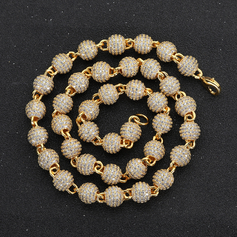 Gold 8mm iced ball chain necklace with clear CZ stones