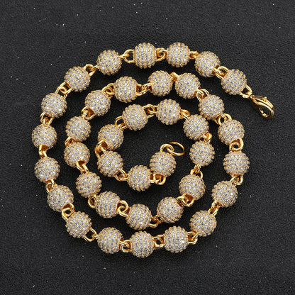Gold 8mm iced ball chain necklace with clear CZ stones