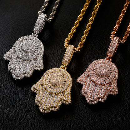 ICEDIAMOND SAFE HARBOR Hamsa Hand pendant necklace with rope chain front view

