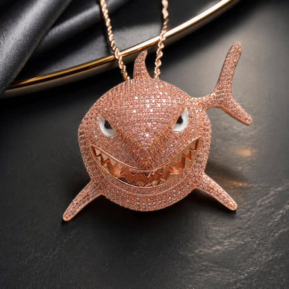 Pink shark pendant with a stainless steel rope chain
