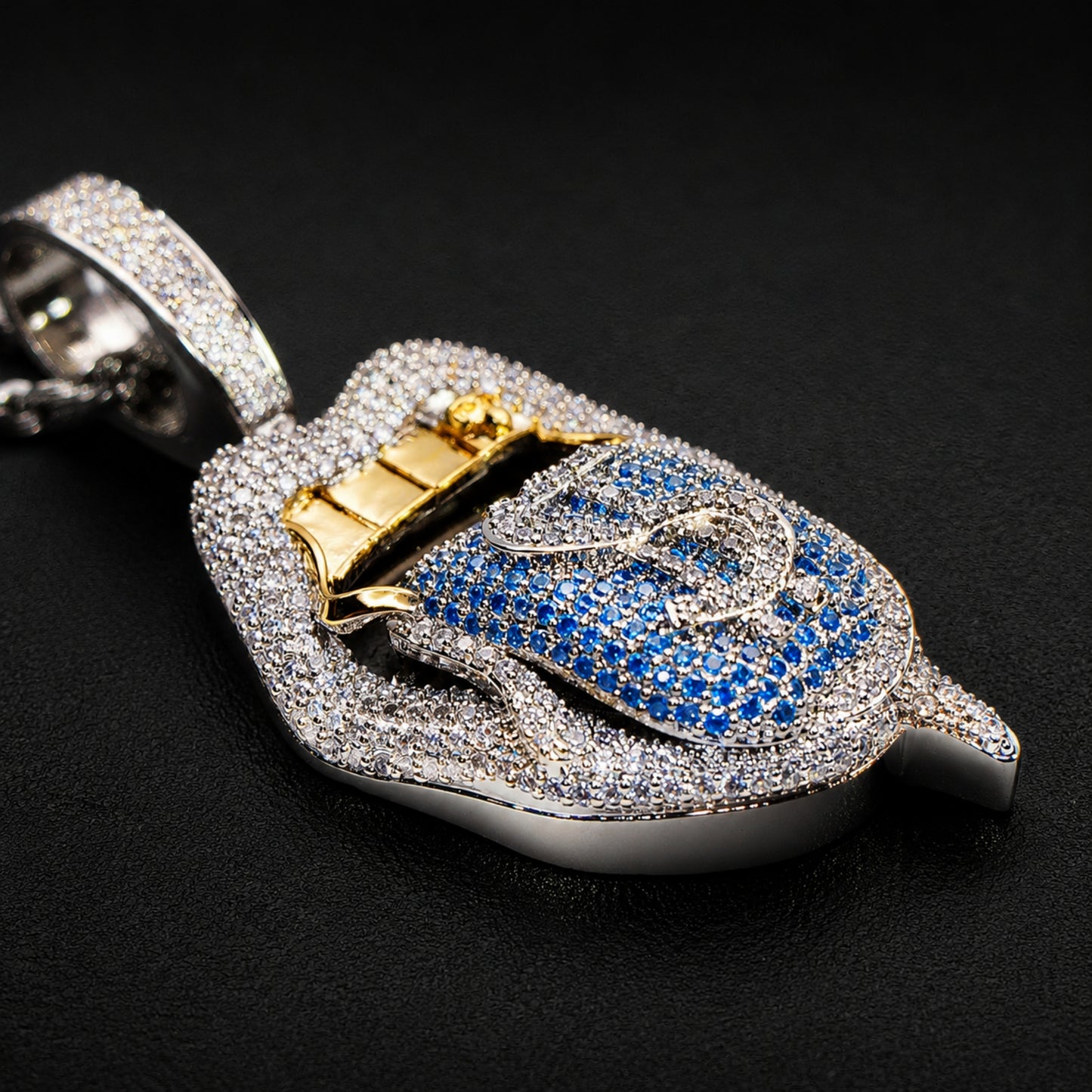 Brilliant hand-set cubic zirconia on the SPEAK LOUD pendant

