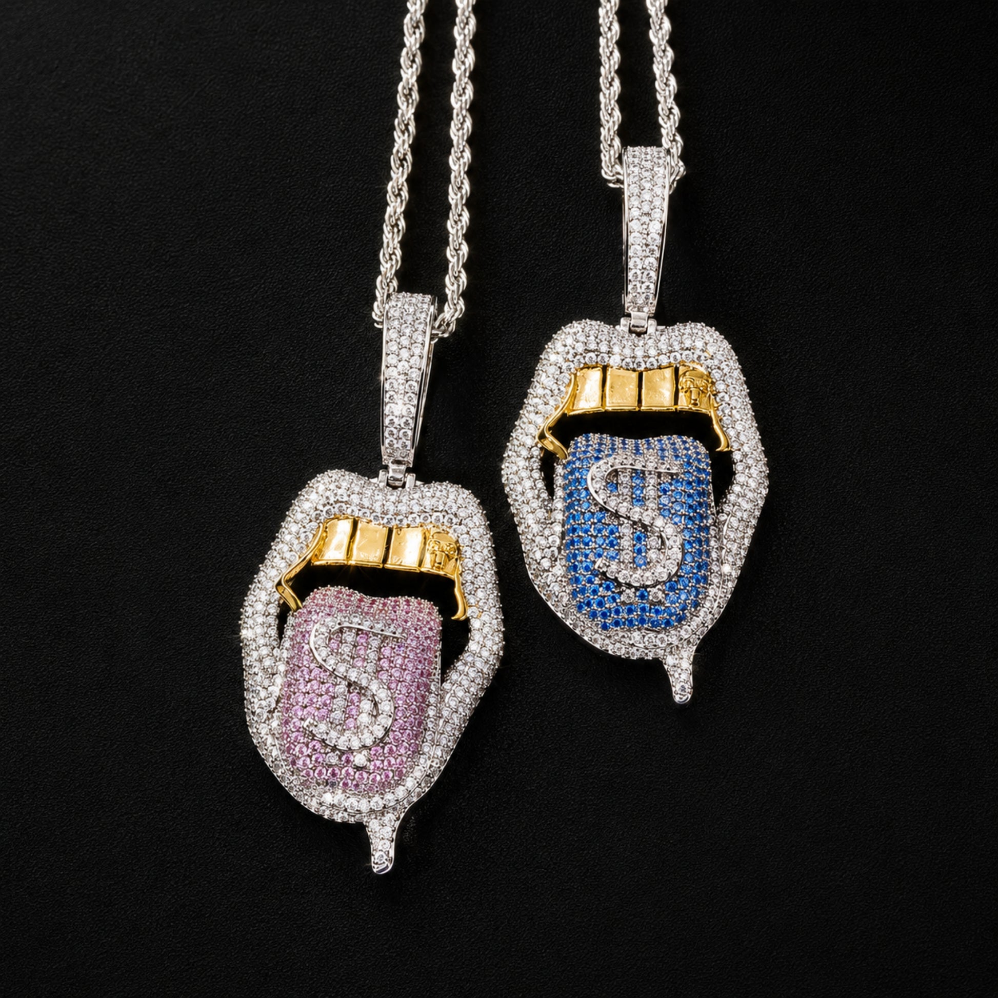ICEDIAMOND SPEAK LOUD dollar tongue pendant necklace with white gold finish
