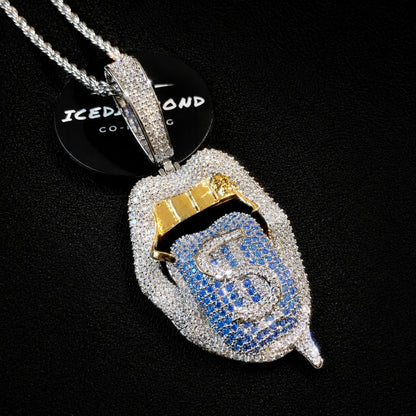 Front view of the SPEAK LOUD dollar tongue pendant necklace
