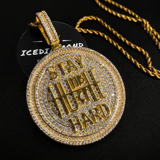 ICEDIAMOND STAY HARD statement pendant necklace with hand-set 5A cubic zirconia
