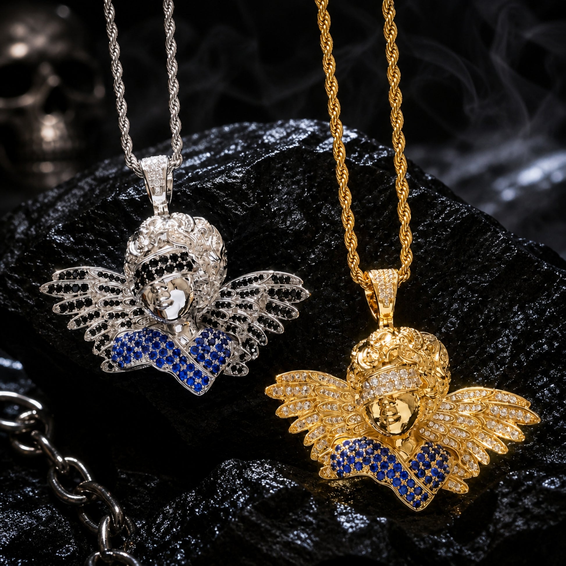 ICEDIAMOND TRUST BEYOND SIGHT blindfold angel pendant necklace in 18K gold plating with 5A CZ stones